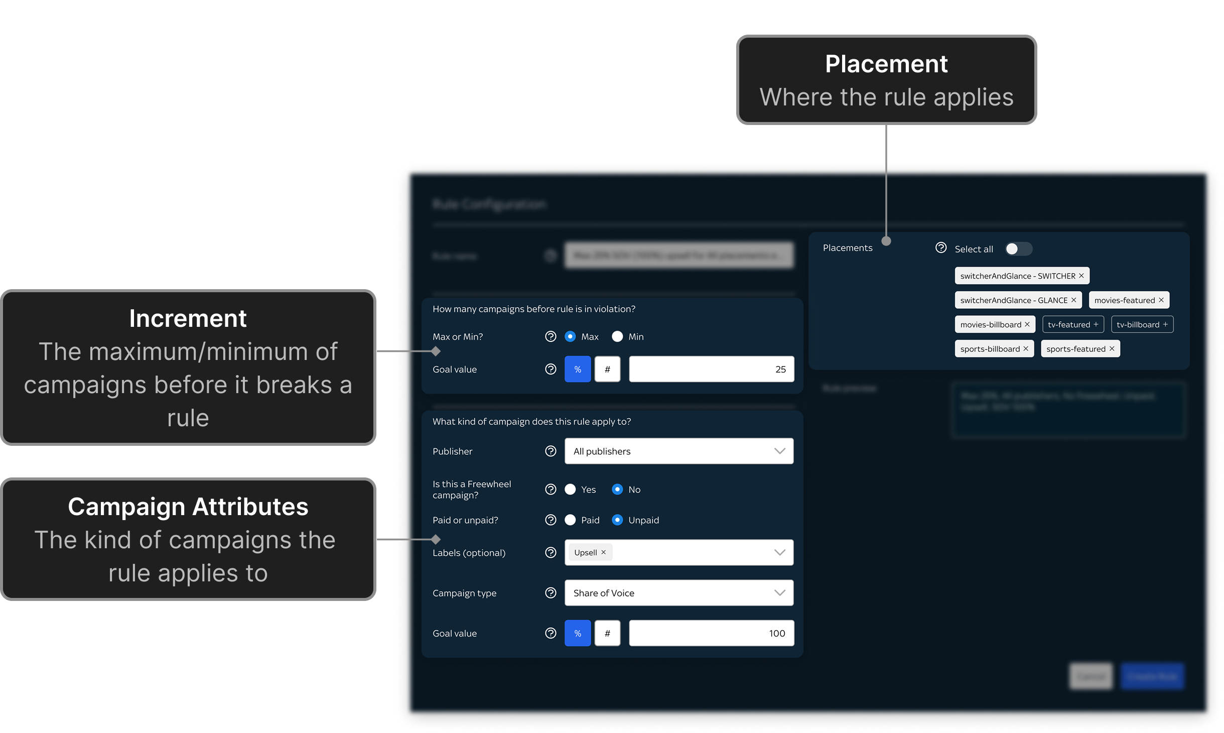 Rule configuration modal design